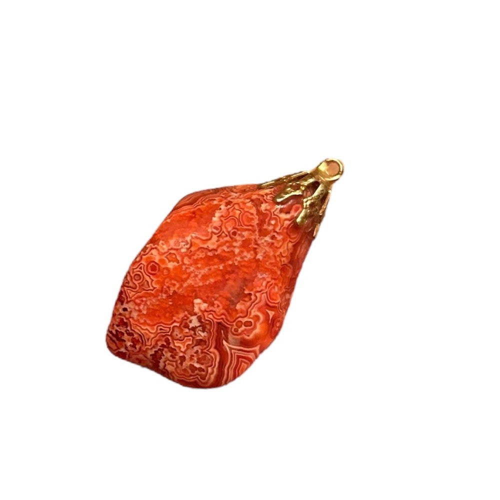 Chunky Orange Red Agate with a gold bail